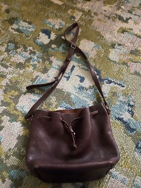 Portland Leather Dark Brown Drawstring Crossbody Bucket Bag